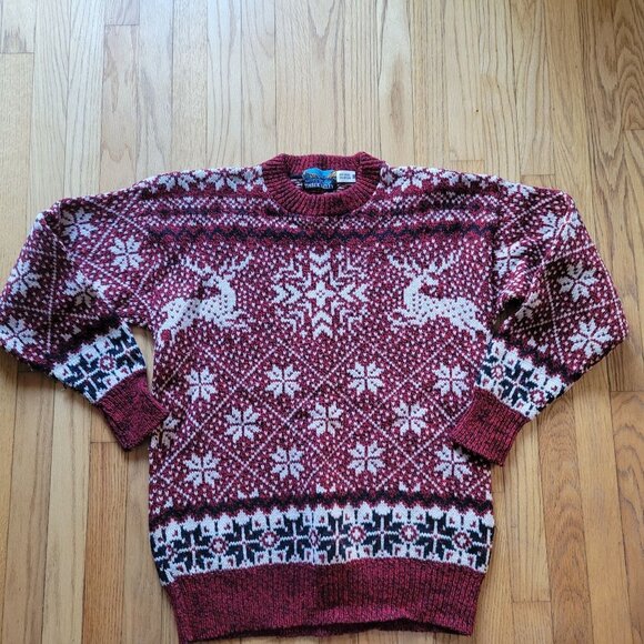 Vintage Timber Valley Wool/Nylon Red & White Reindeer Snowflake Sweater - Picture 1 of 4